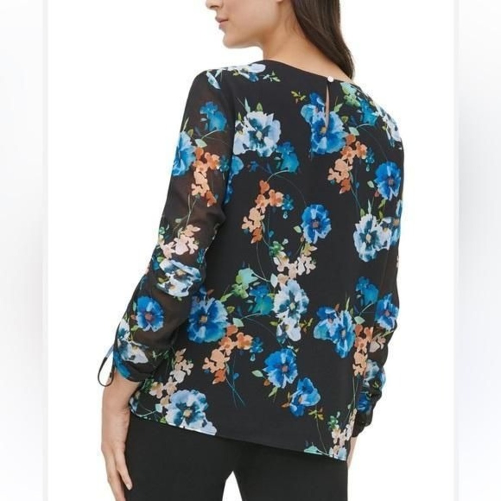 Floral Blouse Work Black Blue Orange Work